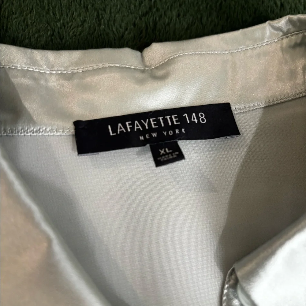 Lafayette 148 New York Peppermint 100% Silk Bell Sleeve Blouse XL $498 Old Money - Picture 4 of 7